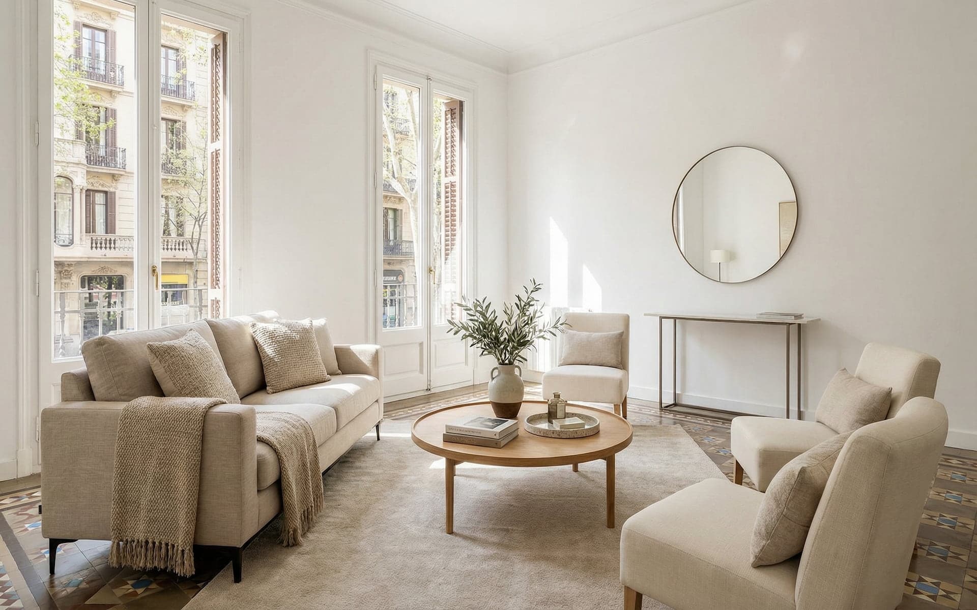 Salon contemporain lumineux mis en valeur par home staging, réalisation d'architecture d'intérieur
